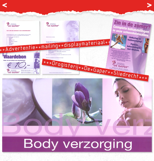 Advertentie, mailing en displaymateriaal gemaakt voor Drogisterij De Gaper DA, Sliedrecht.